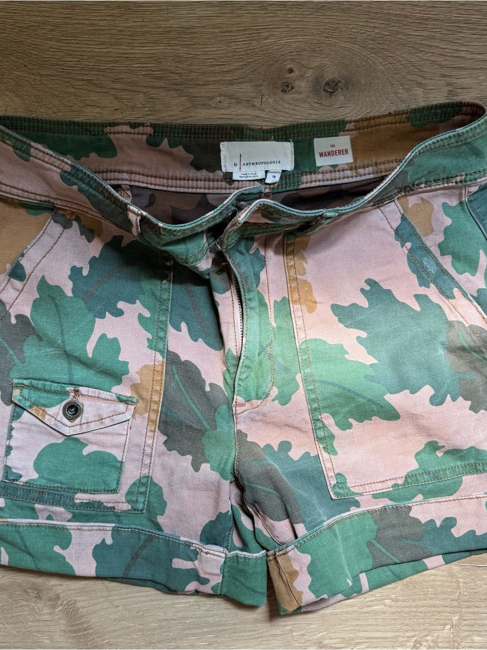 Anthropologie Wanderer Camo Cargo Shorts in Pink & Green 27